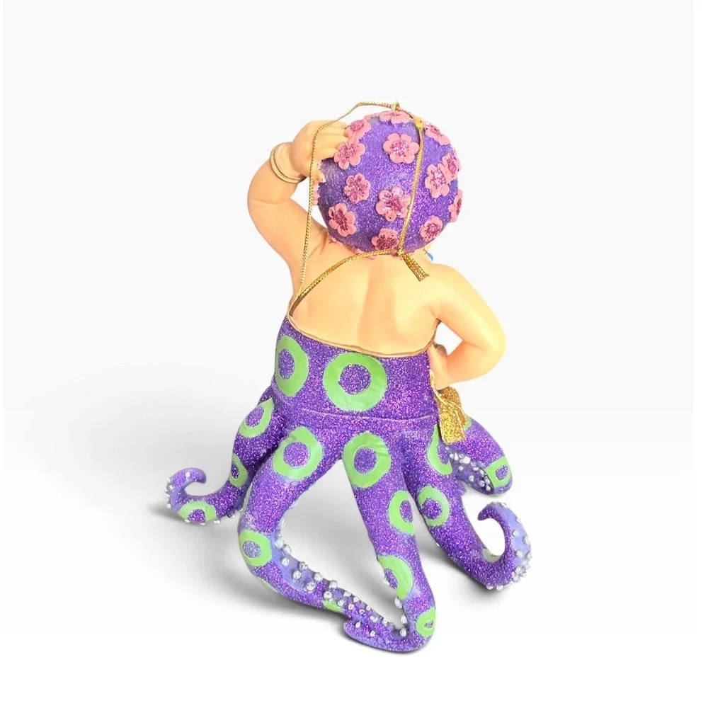 December Diamonds Miss Fran III Octopus Mermaid Glitter Ornament Purple 6.5